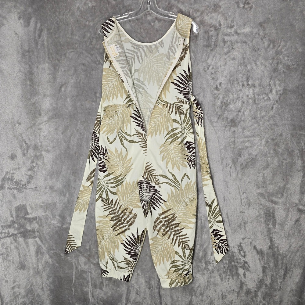 Lee's Fashion Jumpsuit Womens XS Cream Green Tropical Fern Hawaii Pockets Romper - Picture 3 of 14